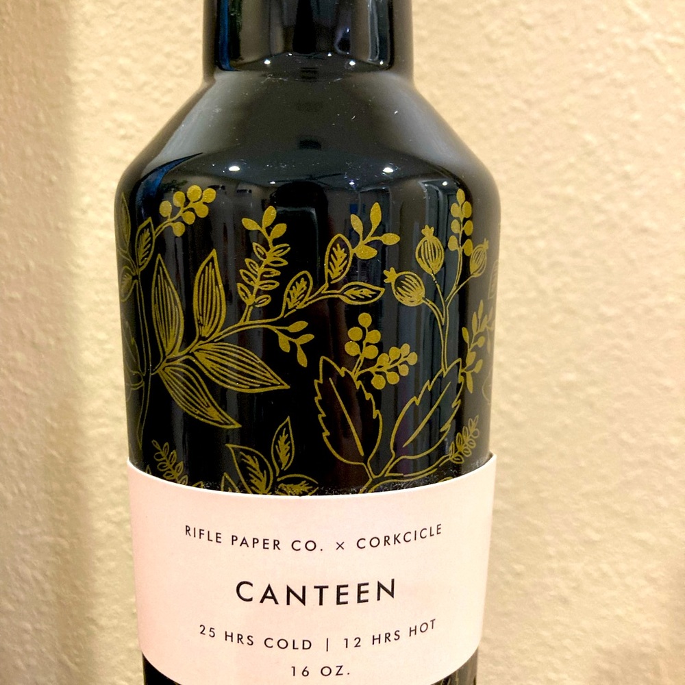 Authentic NWT Corkcicle, Rifle Paper Co. 16oz Canteen-Queen Anne Black